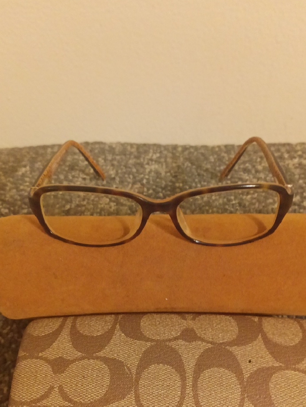 Coach Blossom Brown Rectangular Reading Glasses with Signature Pattern Case